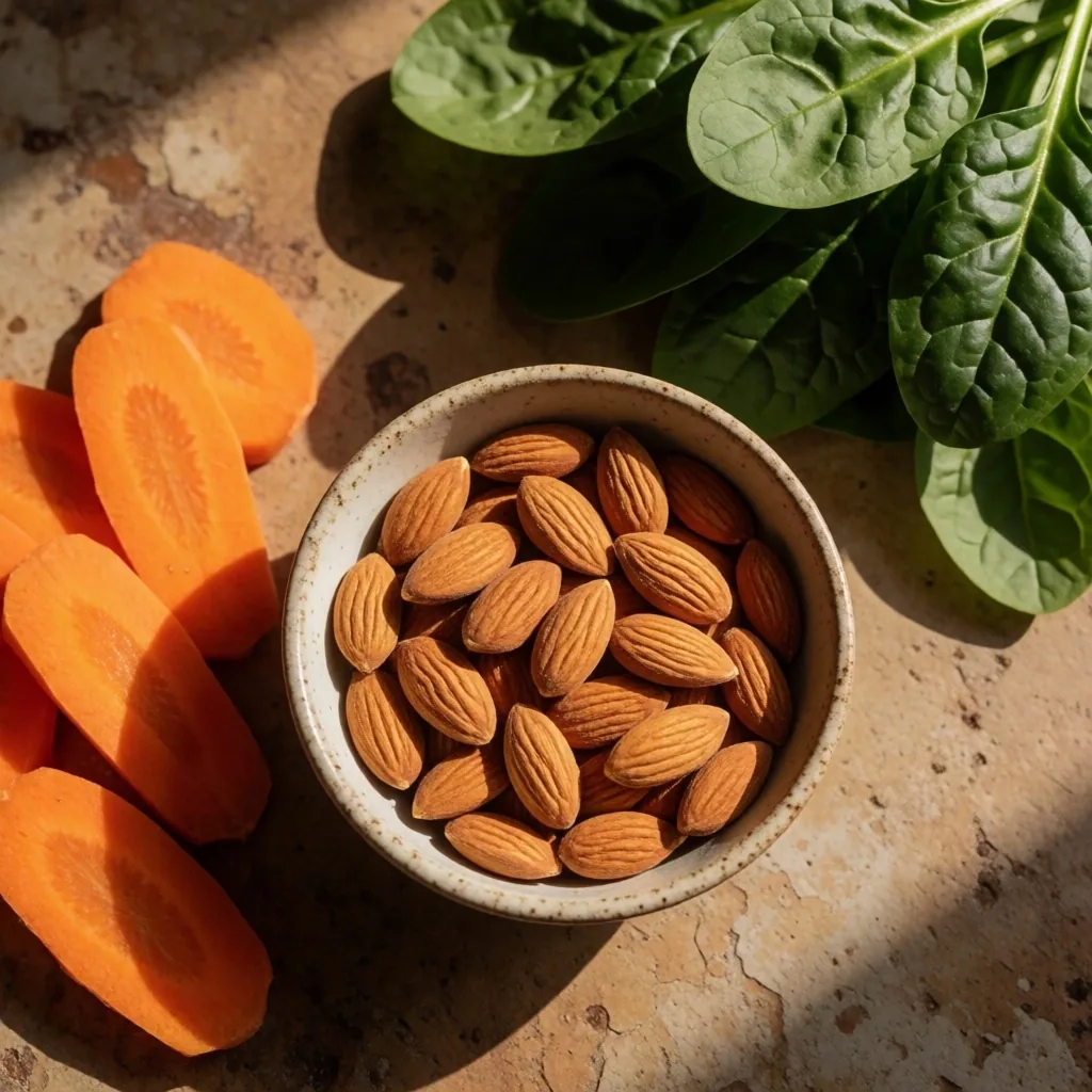 Ingredientes saludables para la vista sobre una superficie iluminada