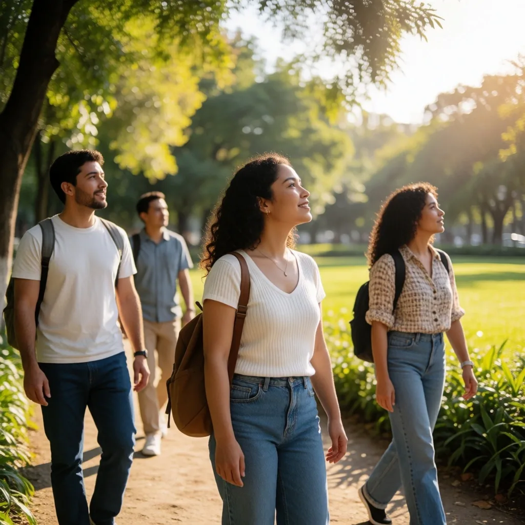Caminata de relajación visual en un parque de la Ciudad de México