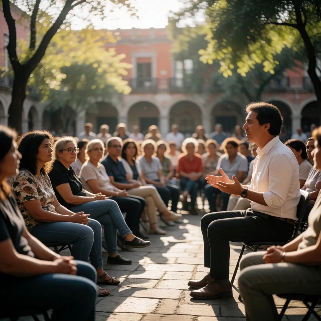 Charla informativa sobre bienestar visual en un espacio público de la CDMX