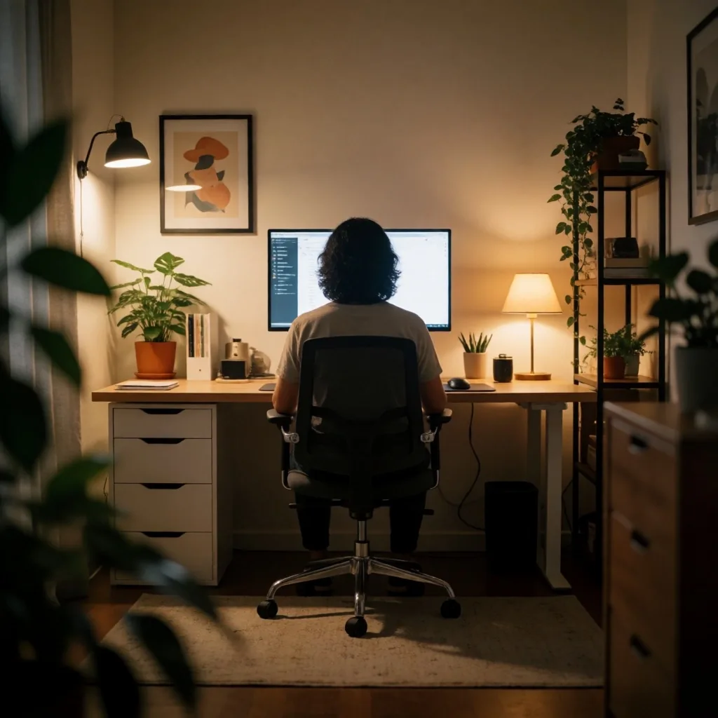 Postura ergonómica correcta frente a un monitor con silla con soporte lumbar